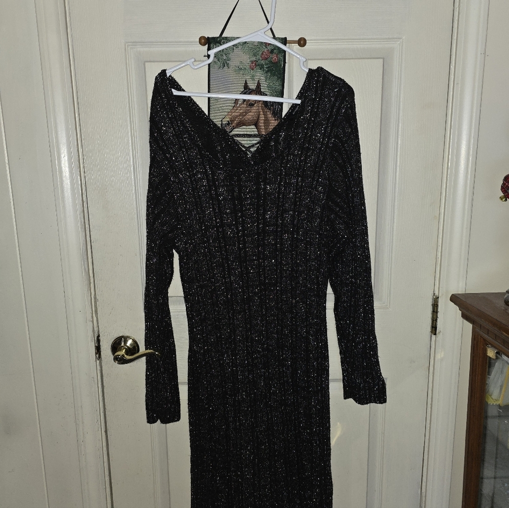 Ashley Stewart Black Sparkle Long Sleeve Dress